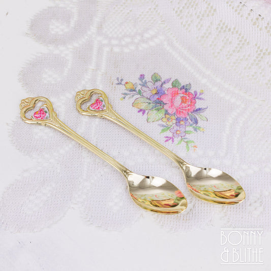 Gold Plated Cupid Rose Pair of Teaspoons